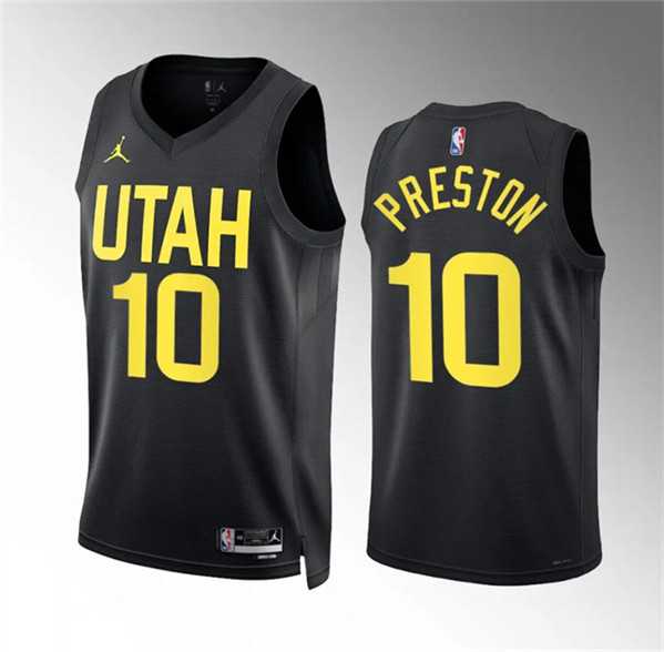 Men's Utah Jazz #10 Jason Preston Black Statement Edition Stitched Basketball Jersey Dzhi